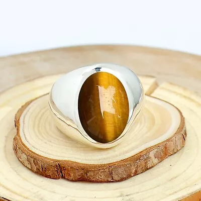 Natural Tiger Eye Oval Cut 925 Sterling Silver Handmade Men's Ring Jewelry • $38.63