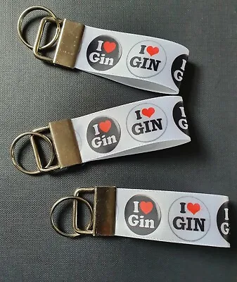 I Love Gin Alcohol Drink Tonic Gordons Tanqueray Keyring Key Fob Handmade Gift • £3.98