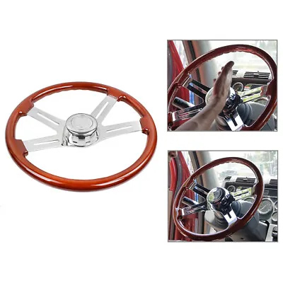 18  Wood Steering Wheel Chrome 4 Spoke For Freightliner Kenworth Peterbilt Volvo • $123.49