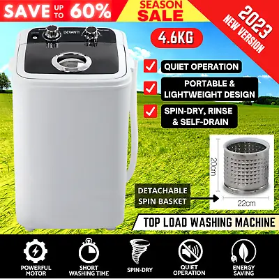$179.76 • Buy 4.6KG Mini Portable Washing Machine - Black 2 In 1 Camping Caravan Spin Dryer