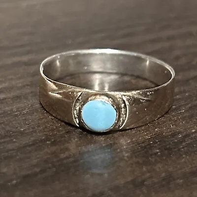 VINTAGE 10K Solid Yellow Gold Band Ring With Turquoise  Bead Accent Stone Size 9 • $210