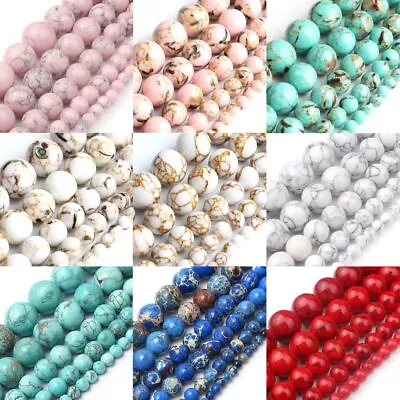 Natural Turquoise Howlite Stone Beads Jewelry Craft Round Loose Bead 4-12mm 15in • $14.67