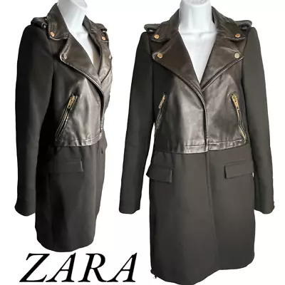 Zara Coat Women's Black Lambskin Leather Biker Coat Jacket Size Small • $86