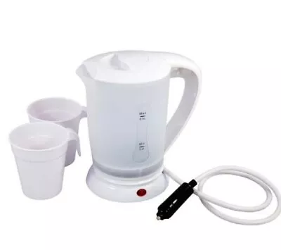 12V/24V ELECTRIC TRAVEL KETTLE WITH CUPS & LIGHT 0.5L Camper Van In-car TRUCK • £16.49