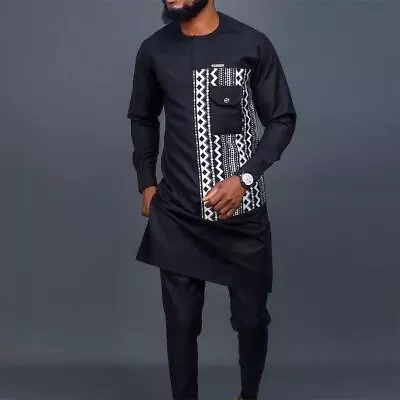 African Muslim Men Dashiki Suit Shirt Pants Set Traditional Clothes & Embroidery • £40.53