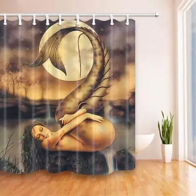 Sexy Mermaid Long Shower Curtain Art Waterproof Fabric Bathroom Set 12 Hooks • $16.99