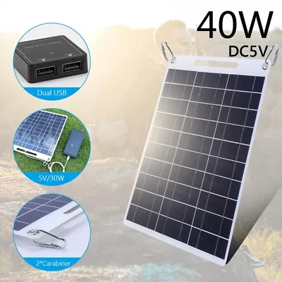 40W Solar Panel 5V Polysilicon USB Flexible Portable Outdoor Solar Cell • £20.65