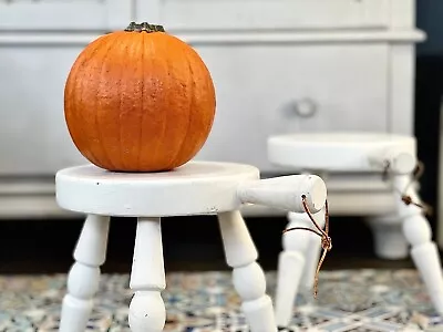 Farmhouse Vintage Wood Stool Small Primitive Stool- Rustic Plant Stand White J • $60