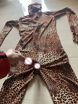 Leopard Print Adult Full Body Spandex Zentai Costume Suit With Men's Sheath • £17.76