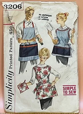 Vintage 1959 '50s Simplicity Pattern #3206 His & Hers Cobbler Smock Aprons Sz S • $7.95