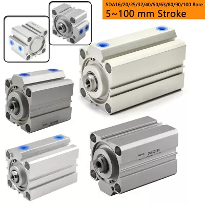 SDA16/20/25/32/40/50/63/80/90/100mm Bore Thin Pneumatic Compact Air Cylinder Lot • $12.99