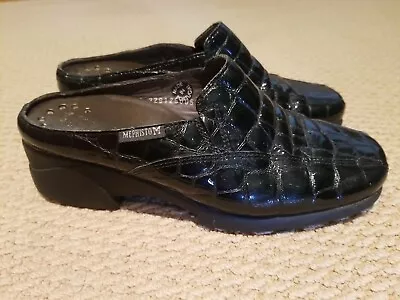 MEPHISTO Womens 6M Black CROC PATENT LEATHER AIR JET MULE CLOG Slip On • $15.99