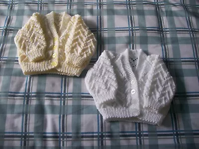 2 Beautifully Hand Knitted Baby Cardigans 0-3months (NEW) • £6.50