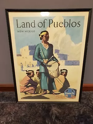 C.1950 The Land Of Pueblos-   ATSF Santa Fe Railway Poster Vintage Original • $425