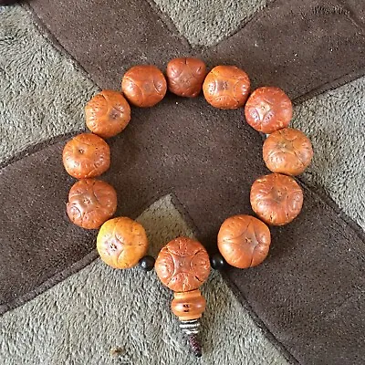 A Vintage Tibetan Four  Kylin-Eyed Bodhi Seeds Wrist Mala • $310.87