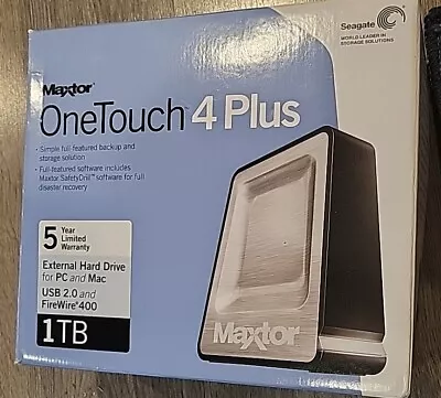 Maxtor One Touch 4 Plus External Hard Drive 1000 GB/1 TB W/ Power Supply & CD • $29.99