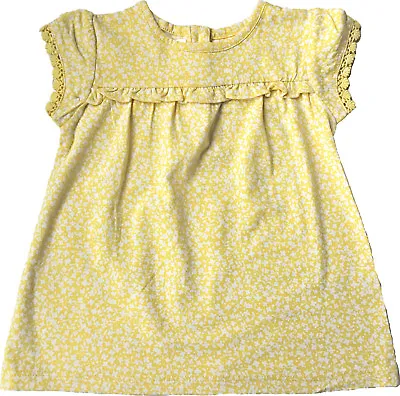 Baby Girls Ex Marks & Spencer M&S Yellow Ditsy Floral Jersey Dress Ages 0 - 18 M • £4.25