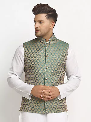 Designer Brocade Nehru Jacket Indian Traditional Ethnic Jacket For Men • $59.90