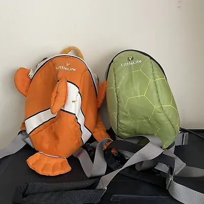 Littlelife Backpack X2 Orange Clown Fish & Green Turtle With X2 Reins + Hood • £15
