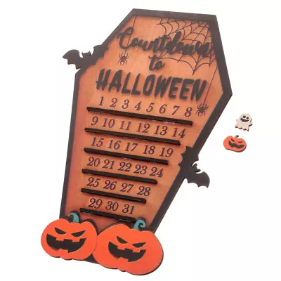  Halloween 3D Wood Coffin Countdown Calendar With Moving Pumpkin And Ghost-GL • £11.89