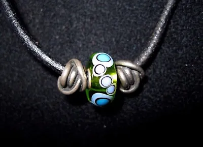 Trollbeads LAA  Murano Glass Sterling Silver Slider Black Leather Charm Necklace • $149.99