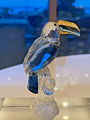 CRYSTAL Parrot Figurine Statue Clear Blue And Amber Crystal Cockatoo NEW $99.50 • $35.95