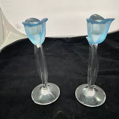 PAIR (2)  MIKASA** LEAD CRYSTAL Spring Aria  Tulip Candle Holders 8  • $14