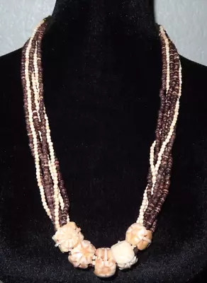 Vintage Multi Strand Bone & Brass Statement Necklace 25  • $44.50