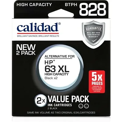 $42.95 • Buy Calidad HP 63 XL High Capacity Black Ink Printer Cartridges 2 Pack