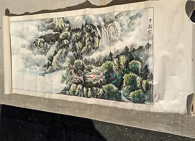 H ) Antique / Vintage Chinese Print / Painting Landscape Scroll Signed Rolled • $49.99