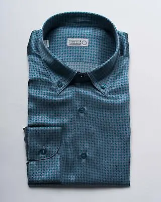 Zilli $1950 NWT Blue Gray Geometric Print 100% Silk Sport Shirt 40 15.75 US • $386.96