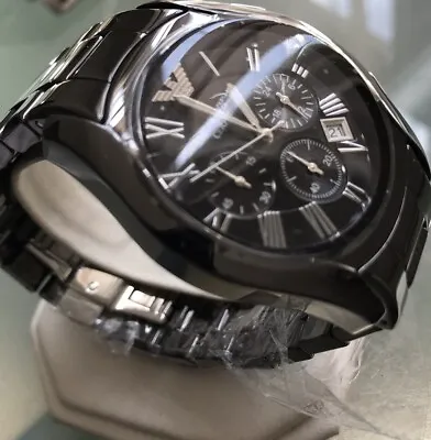 Men's Genuine Emporio Armani Ceramic Black Chronograph Designer Watch AR1400 • £175.50