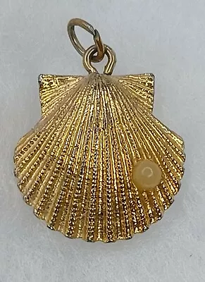 Gold Tone Signed Trifari Scallop Shell Pearl Pendant Estate VTG • $12.50