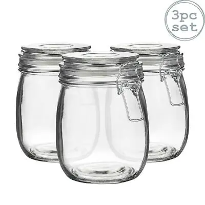 £11.98 • Buy Glass Storage Jars Airtight Clip Top Lid Food Preserve Preserving Jar 750ml X3