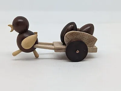 Vintage Easter Decoration - Wooden Bird Pulling Cart With Eggs - Goula Spain • $20