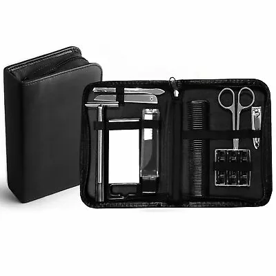 Men's Beard Grooming Toiletry Travel Kit With Leather Case Black (12-Piece) • $12.99