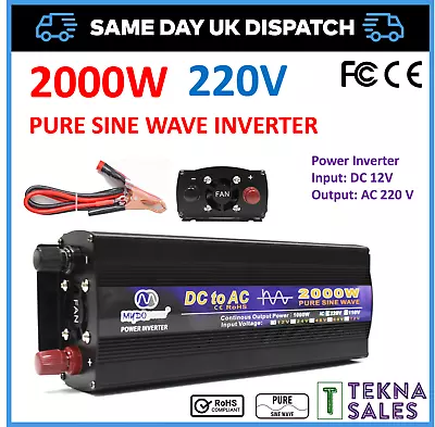 £86.79 • Buy 2000W Pure Sine Wave Power Inverter Converter DC 12V To AC 230V Convert UK Plug
