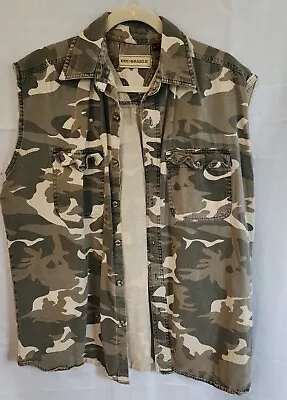 Bit & Bridle Shirt Mens Camo Sleeveless Cut Off Military Green Button Down Sz L • $14