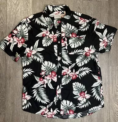 Vintage 7 Diamonds Button Up Short Sleeve Men XL Black Floral Print Hawaiian • $14.99