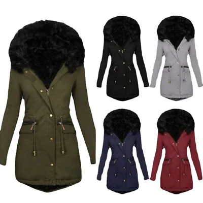 £47.46 • Buy Women Warm Winter Parka Quilted Hooded Long Coat Ladies Hood Jacket Outwear UK #