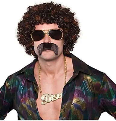 Disco Hound WIG And MUSTACHE Set Mens Fancy Dress 1970s 70s Adults Afro Costume • £12.99