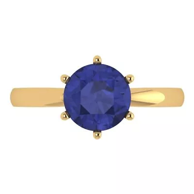 2 Ct Round Tanzanite Designer Statement Bridal Classic Ring 14k Yellow Gold • £239.12