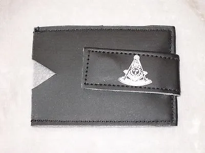 Black Leather Masonic Money Clip Past Master ID Holder Window Freemason NEW! • $9.99