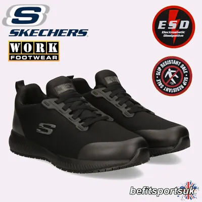 Skechers Mens Black Work Trainers Sketchers Slip On Slip Resistant Esd Shoes • £54.90