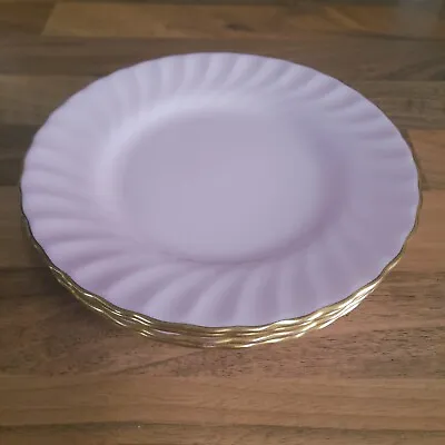 Set Of 4 Beautiful Vintage Minton SHELL PINK /GOLD Tea Plates 16cm. VGC  • £24