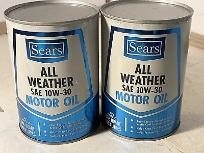 Lot Of 2. Sears All Weather Motor Oil 1qt. 10w 30 Vintage Metal Can - FULL. Read • $39.90