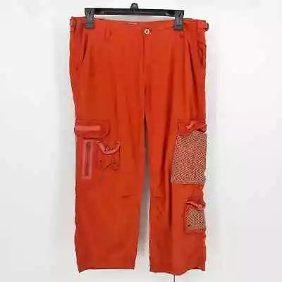 Da Nang Womens Cargo Pants Large Orange Cropped Straight Leg Mesh Classic Y2K • $50