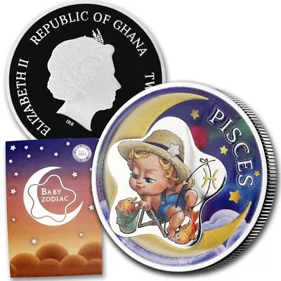 Ghana 2022 1/2oz Silver Baby Zodiac Pisces Proof Colorized Coin W/Certificate • $0.99