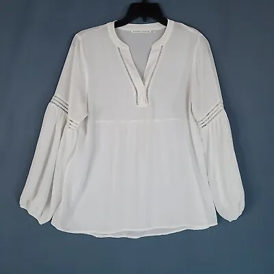 Violet + Claire Women's Pullover Blouse Long Sleeve Sheer V-Neck White Size L • $10.59