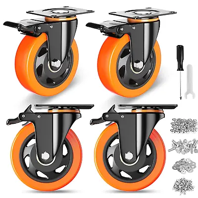 4 Inch Caster Wheels Casters Set Of 4 Heavy Duty Casters With Brake 2200 Lb... • $45.25
